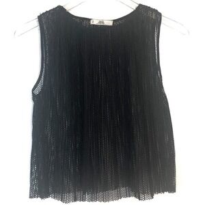 M.N.G. Mango Black Openwork Lasercut Crop Tank Top Raw Edge Size S